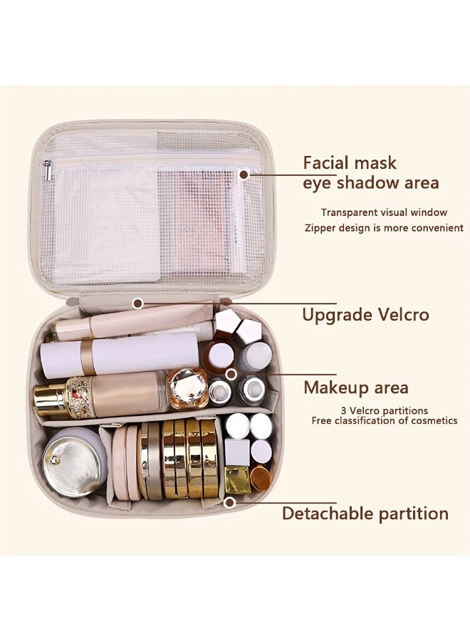 حقيبة مكياج متعددة الطبقات ذات سعة كبيرة قابلة للفصل، حقيبة تخزين سفر محمولة مقاومة للماء مع مكان لتخزين الفرش، حقيبة مستحضرات تجميل من الجلد الصناعي بسحاب، حقيبة مستحضرات تجميل محمولة باليد ذات سعة كبيرة مع أقسام للفتيات والسيدات (أبيض) - Image 5